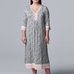 SIMPLY VERA VERA WANG 1/2 Sleeve "Maxi" Caftan Gray White Long Nightgown Pajamas